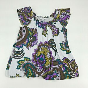 Grace Womens Blouse Shirt Flutter Sleeve Flowy Colorful Floral Print Size Medium
